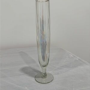 Tall Gold Rim Swirl Glass Bud Vase | Clear Decorative Art Glass